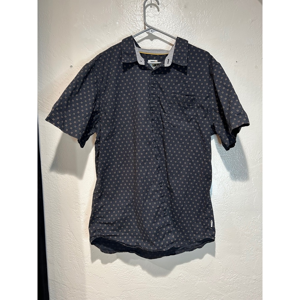 Voyager Mens Large Navy Blue Geometric Print Short Sleeve Button Down‎ Shirt L